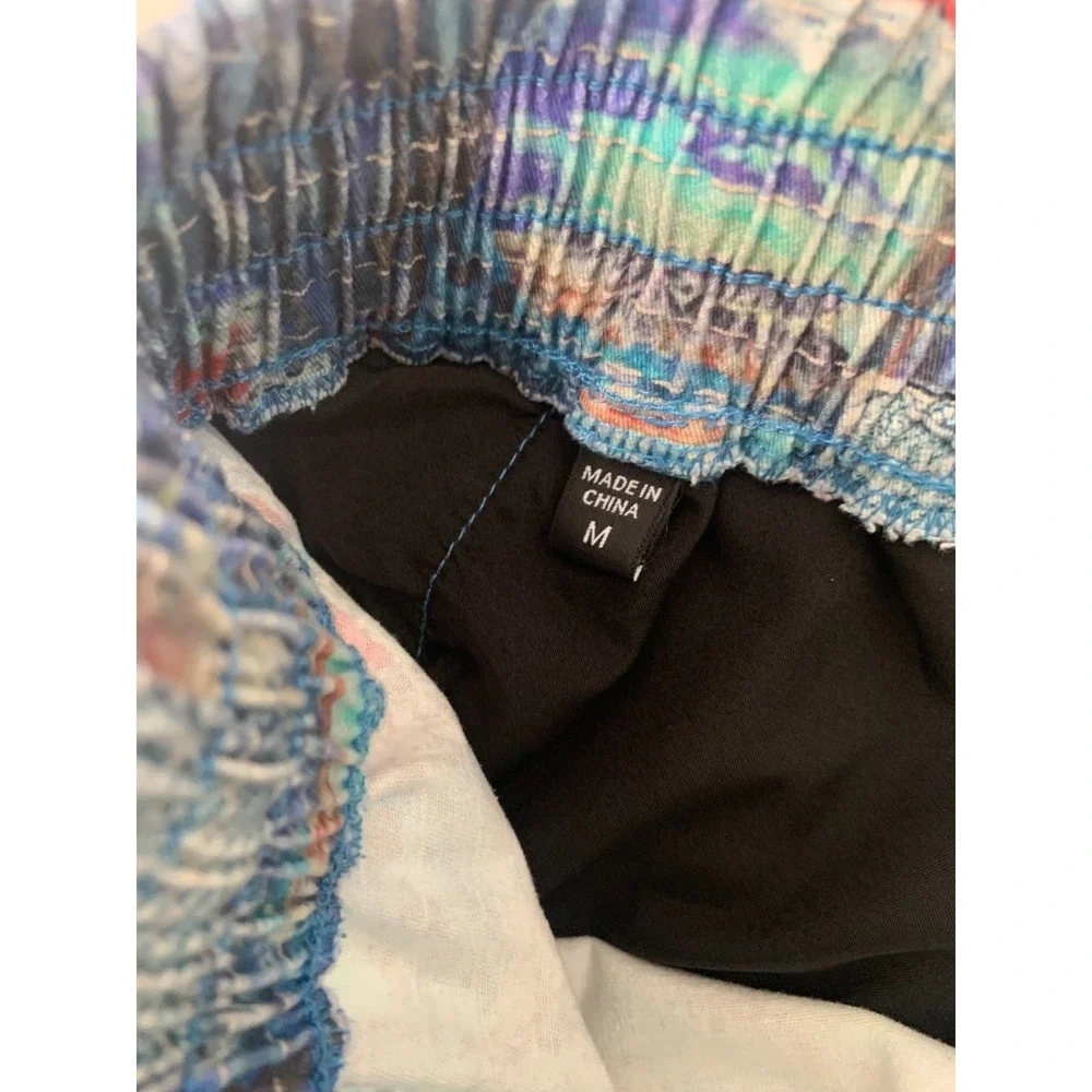 (G-217) Nova Men Swim Trunks Shorts Size M Multicolor Abstract Print‎ Drawstring